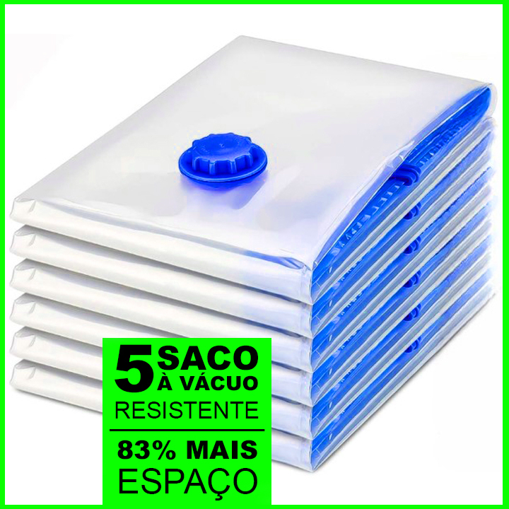 Kit 5 Saco à Vácuo Viagem Roupa Mala Edredon 50x60 Economiza até 86% do Espaço