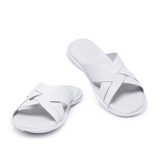 Chinelo Branco Feito em Couro legitimo para Passeio Chinelo de calçar com Sola Branca