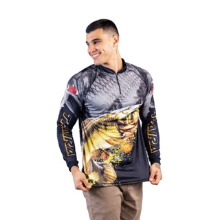 Camisa  Blusa De Pesca Peixe Traíra Preta Proteção Uv50