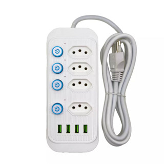 Filtro de Linha Régua com 3/4 Tomadas e 4 USB Extensão Elétrica C/ Cabo de 2 Metros 4 Interruptores Bivolt