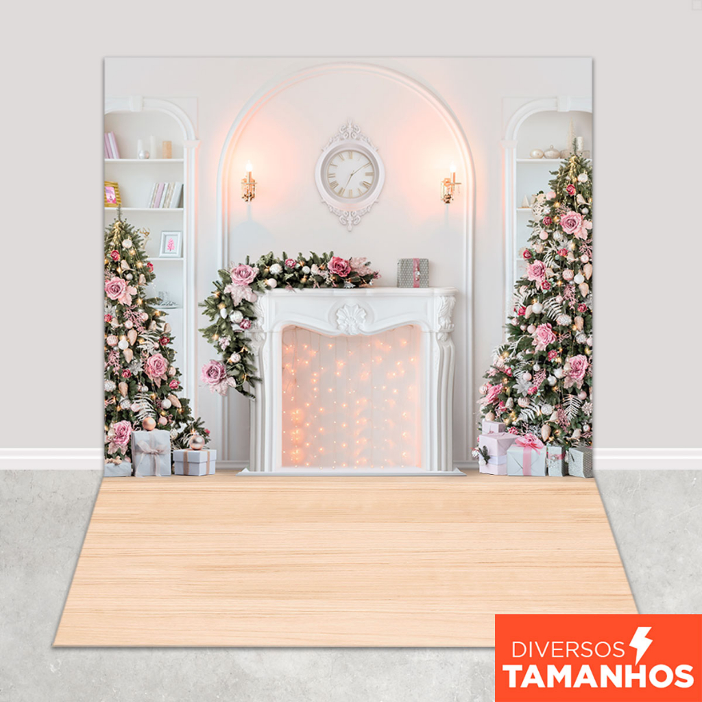 Fundo Fotográfico Natal Rosa Encantado Em Tecido FNT-787 em Oferta na Shopee