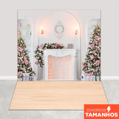 Fundo Fotográfico Natal Rosa Encantado Em Tecido FNT-787