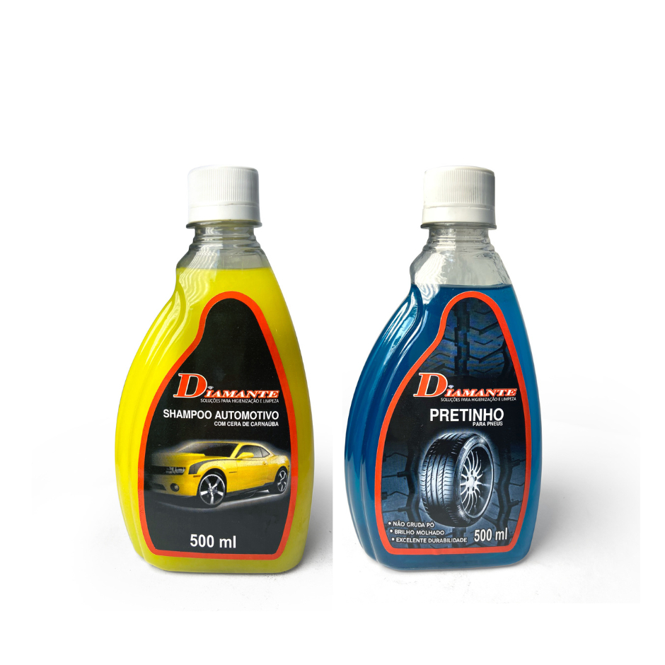 Shampoo automotivo  com cera de carnaúba 500ml + Pretinho para pneus Diamante 500ml em Oferta na Shopee