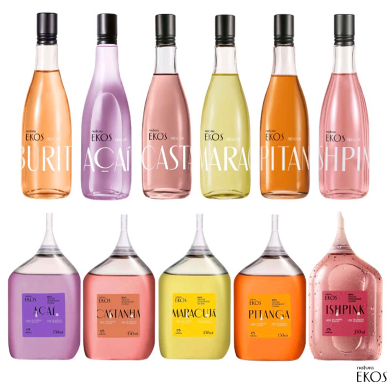 Ekos Frescor Colônia Natura 150ml: Castanha, Açaí, Maracujá, Ishpink, Buriti, Pitanga Preta, Moça, Pataqueira, Moça, Madeira em Flor, Capitiu ou Estoraque (Regular ou Refil)