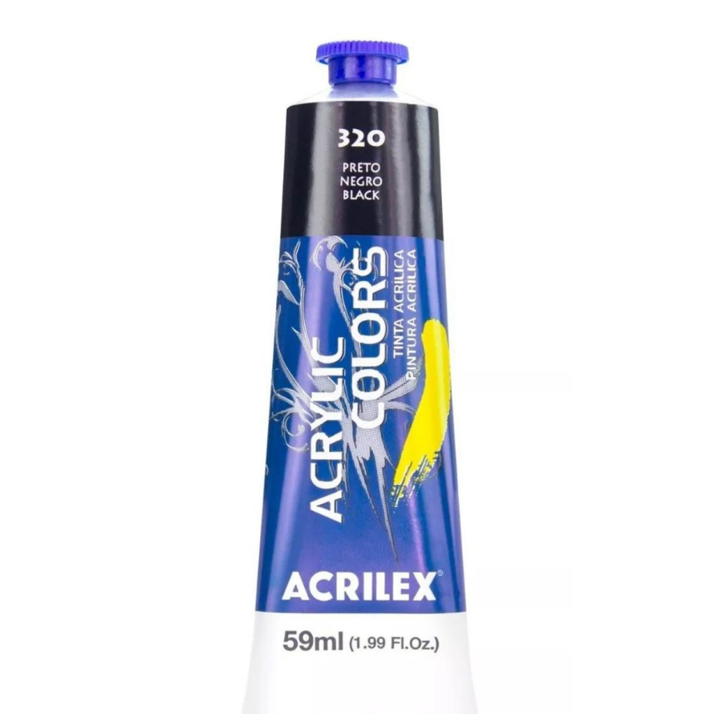 Tinta Acrílica para Pintura em Tela Acrilex Bisnaga grande de 59ml Cor: 320 - Preto