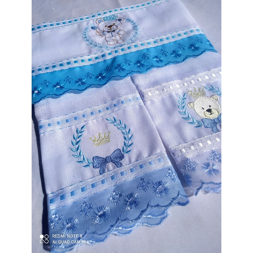 Kit de fraldinhas bordadas 100% algodão com 3 unidades