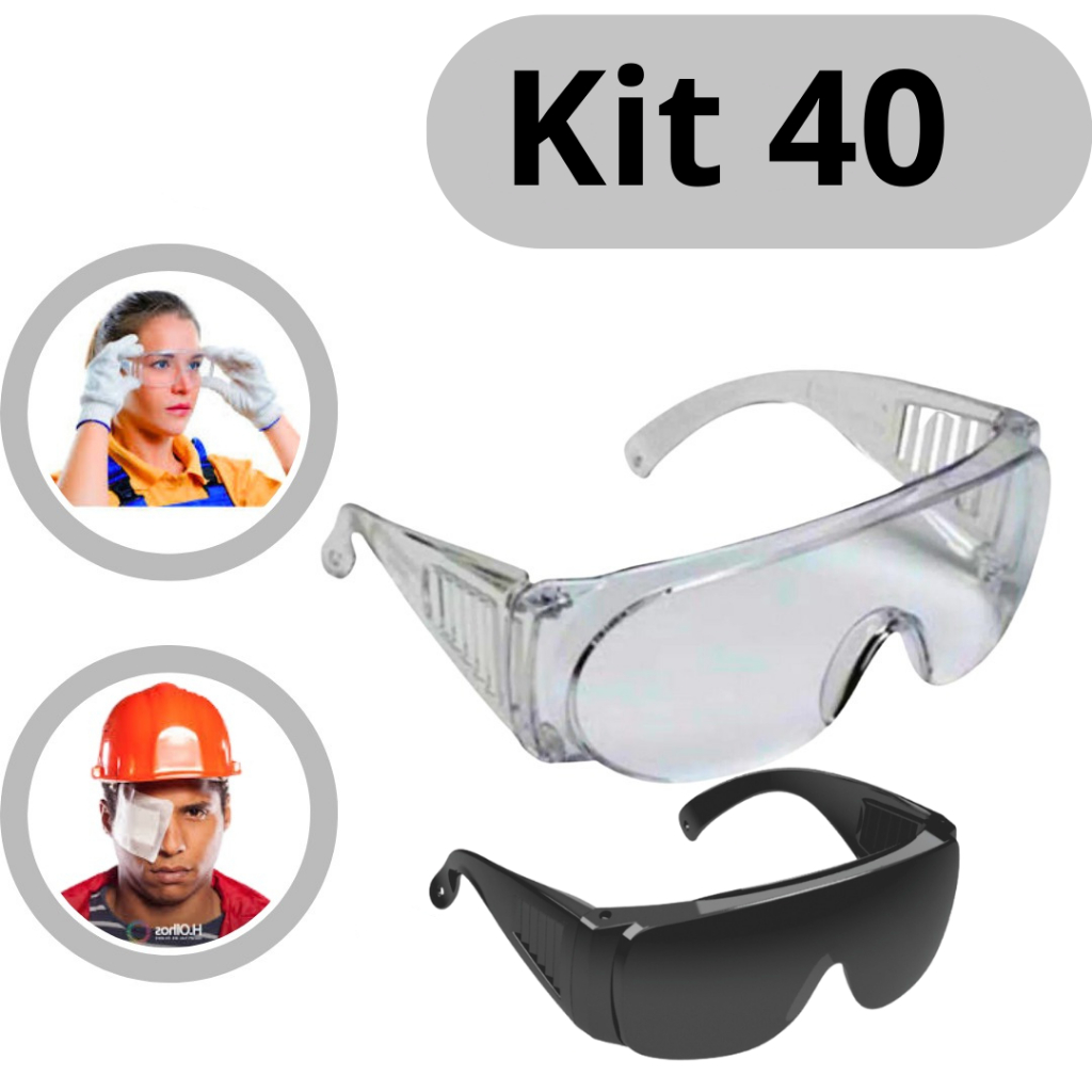 Kit 40 Óculos EPI Proteção Pessoal Cipa Incolor Fume de Sobrepor Ao de Grau Anti Risco