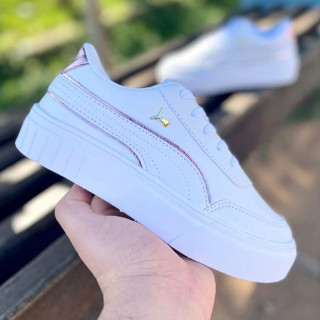 Tênis Feminino Branco Rosa PM Casual Confortável Tendência 2024 Lançamento Na Promoção Envio Imediato