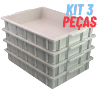Kit 3 Caixa Bandeja Plastica Panificadora Fermentação Pizza Esfirra Pão Massa em geral