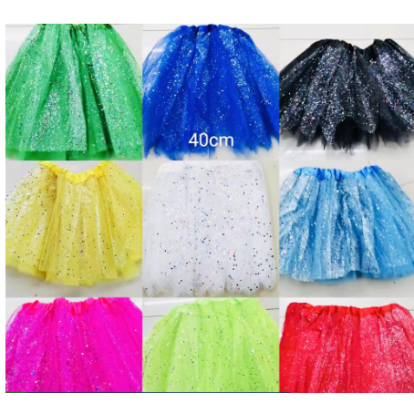 Saia de Tule Com Glitter Adulto Carnaval 40cm Varias Cores