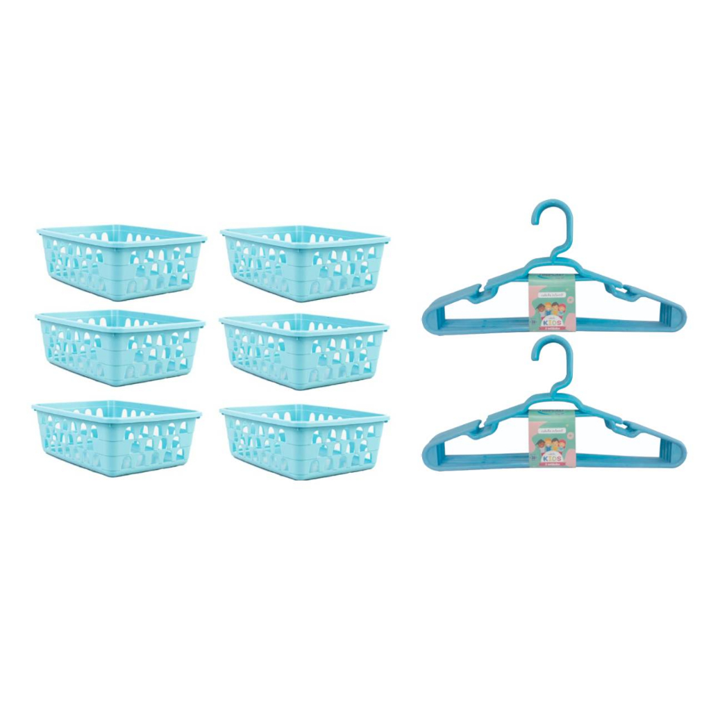 Kit 6 Cestos Organizadores Multiuso Decoração  Cestinhas  Bebes 16x12x6Cm Branco +10 Cabide Infantil