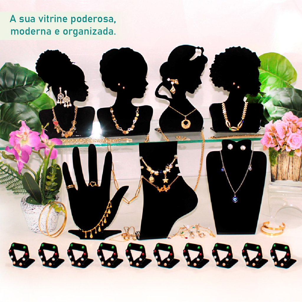 Expositor Mostruário Kit 17 Pç Colar Pulseiras Brincos Anéis em Oferta na Shopee