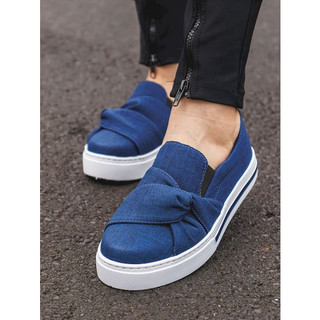 Slip On de Nó Lateral Jeans Tênis Presente Casual Feminino Iate Calce Fácil Mães