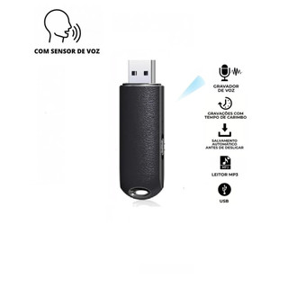 Gravador De Voz Formato de PenDrive Com Ativação por Ruidos 96 Horas 8GB GRAPEN