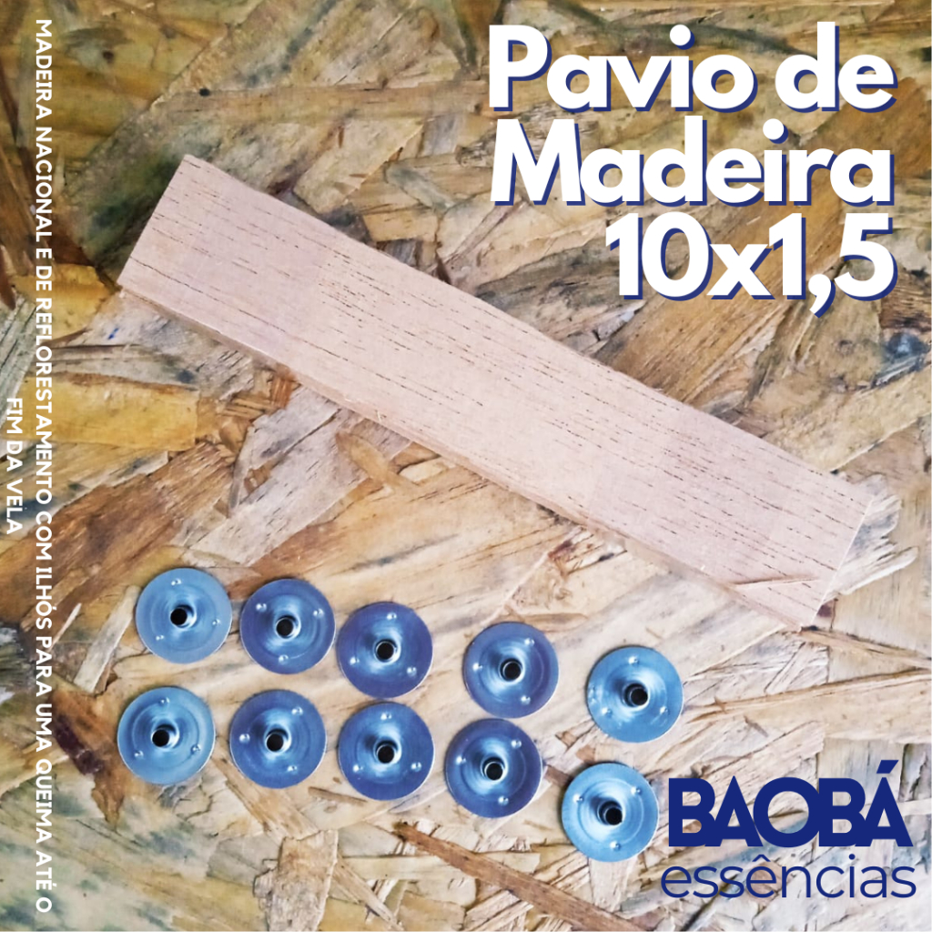 Pavio de Madeira (Kit 10 un) - 10cm x 1,5cm - Completo