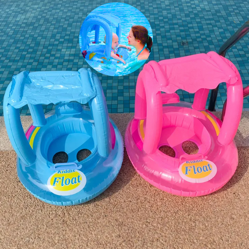 Boia Bote Bebê Boia com Cobertura Fralda Infantil Rosa Ou Azul Boia Piscina Bebe Boia Bote Bebê Cobertura Fralda Infantil Inflável Proteção do Sol Boia Sapinho com Cobertura