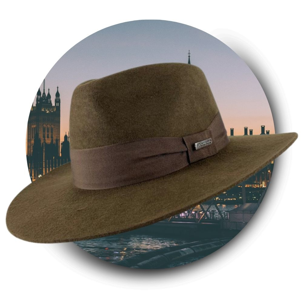 Chapéu Social Marcatto Feltro Marrom Aba 7 Copa 9 Casual Masculino Bandinha Fixa Carneira em Elástico