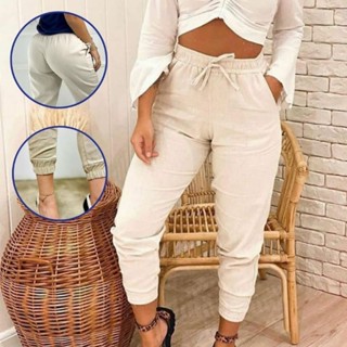 Calça jogger de linho moda blogueira, cintura com elástico VECOD01
