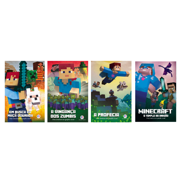 Kit Minecraft Em busca da maça dourada + A vingança dos zumbis + A profecia + O templo do Dragão