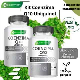 2 Potes Coenzima Q10 Ubiquinol 100% Puro Máxima Absorção 4 Meses de Tratamento