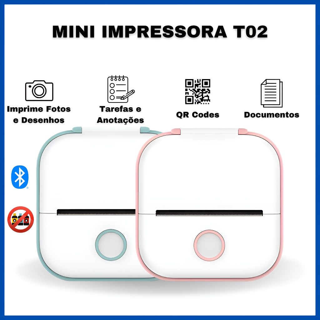 Mini Impressora Etiquetadora Bluetooth Wifi, Anotações e Imagem, Térmica Portátil Etiquetadora Rotuladora Phomemo T02