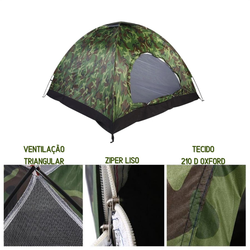 Barraca Camping Camuflada 3-6 Pessoas 3/ 4 /6 lugares Tenda Acampamento Bolsa