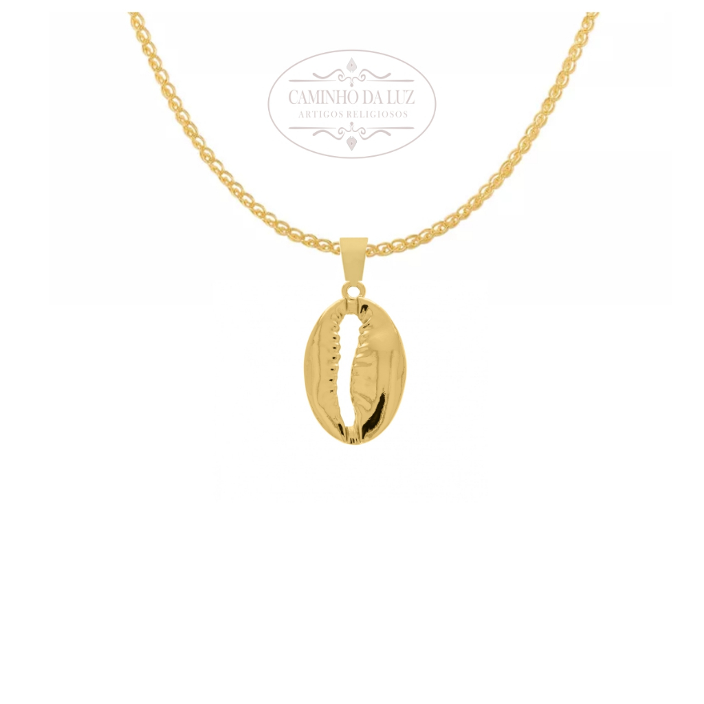 Pingente Búzio Orixá Banhado a Ouro 18k Umbanda Candomblé + Corrente 60 Cm