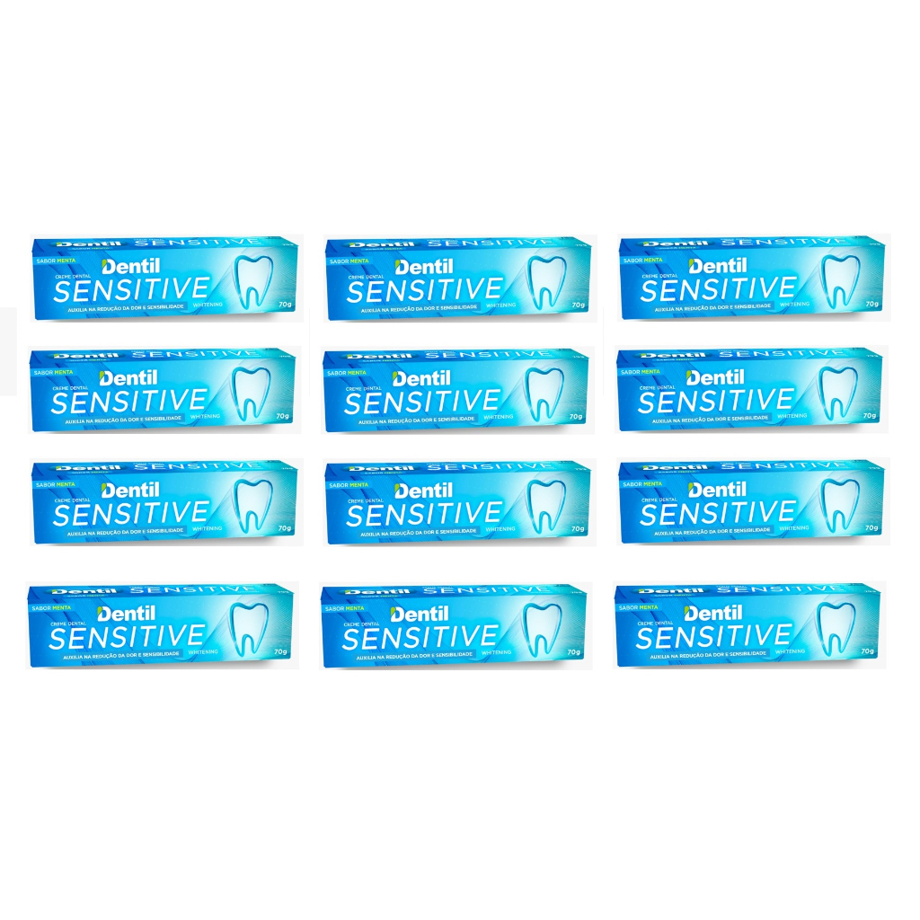 Kit 12 Creme Dental Adulto Sensitive Menta Sem Flúor Dentil 70g