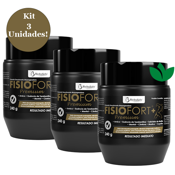 Kit 3 Unidades Pomada Massageadora Fisiofort Premium 240g Bio Instinto em Oferta na Shopee