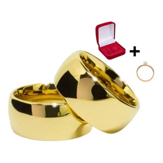 Par De Alianças Tungstênio 8mm Folheada Banhada Ouro 18k