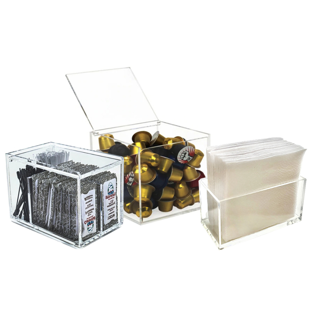 Kit Porta Sachês Mexedor + Porta Guardanapos Pequeno Com Peso + Porta Cápsulas Três Corações