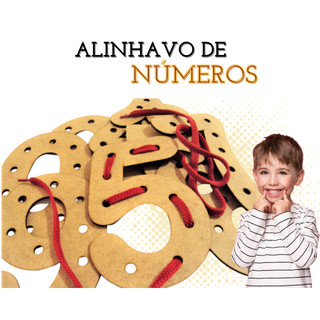 Rêf 063 - Jogo Pedagógico Alinhavo de Números Brinquedos Educativos Sensorial Autismo - Mdf, Montessori Didático
