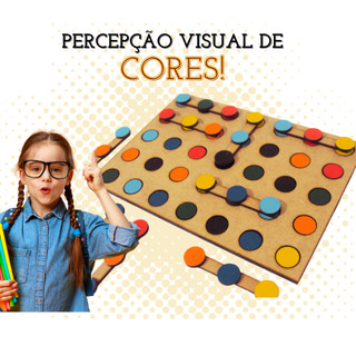 Rêf 074 - Jogo Pedagógico Percepção Visual de Cores - Brinquedos Educativos Didático em Mdf Crú 3mm - Sensorial Autismo