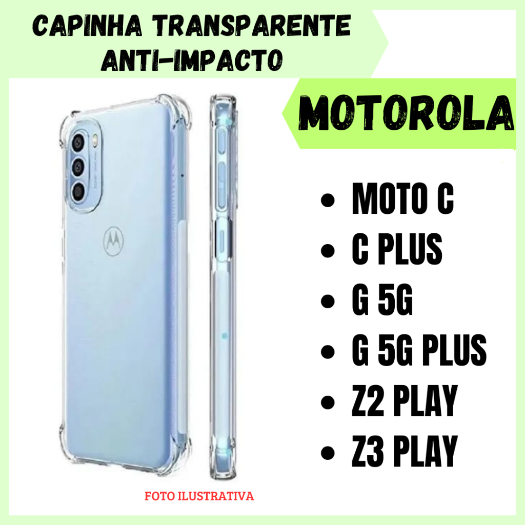 Capa Transparente Anti Impacto Motorola Moto C / C Plus / G 5G / G 5G Plus /  Z2 Play / Z3 Play / Capinha Simples Para Celular (CF09)