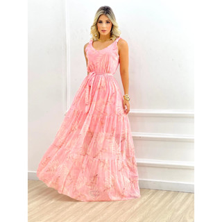 Vestido Longo Estampado sem Bojo Ideal Batizado Convidada de Casamento para todas ocasiões