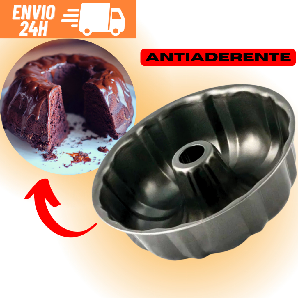 Forma de Bolo Teflon Antiaderente Assadeira de Bolo de Pudim Redonda Preta 24,5cm Assadeira Antiaderente Teflon