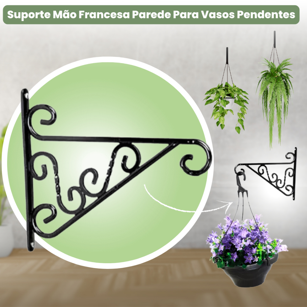 Suporte Para Pendurar Vaso de Planta de Parede Suspenso Jardim Vertical Pendente Gancho Decoração Plástico 23 cm Injeplastec