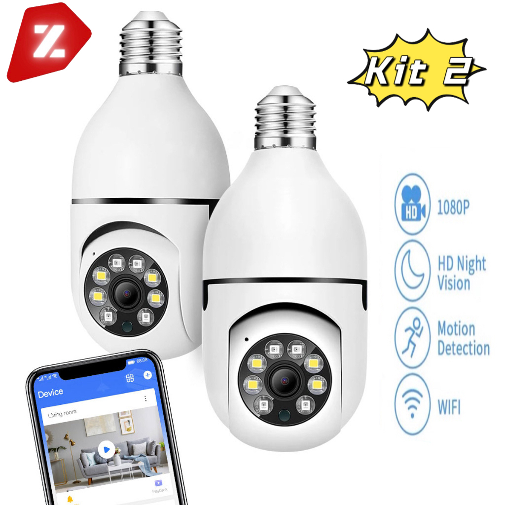 Câmera Segurança Lâmpada Wifi Full HD Sem Fio 360 Yoosee Visão Noturna 8177 Envio Imediato
