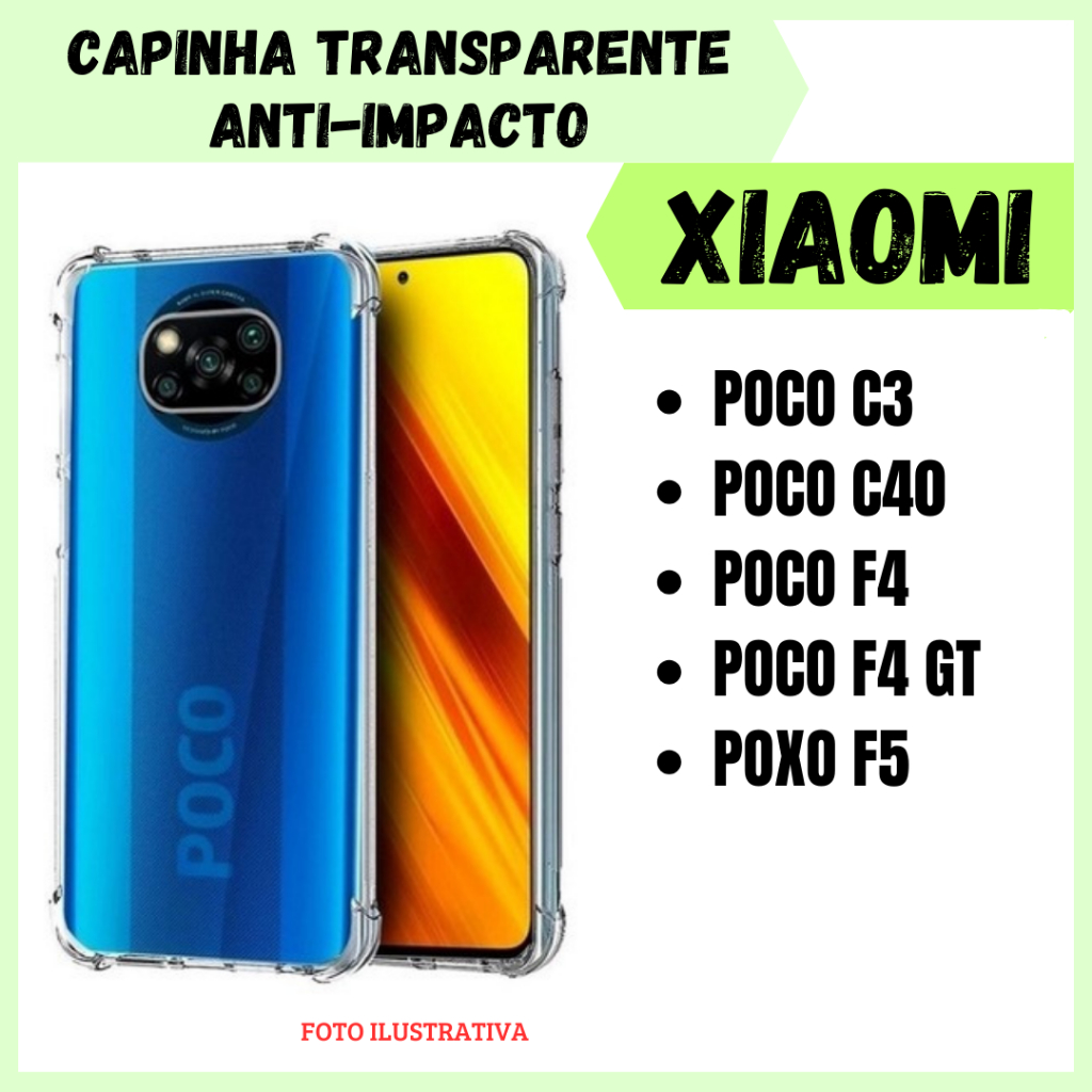 Capa Transparente Anti Impacto Xiaomi Poco C3 / Poco C40 / Poco F4 / F4 GT/ Poco F5 / Capinha Simples Para Celular (CF09)
