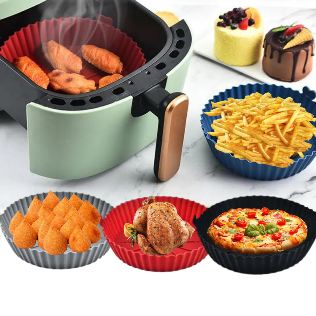 Forma Assadeira Para Air Fryer Forno Microondas Em Silicone Flexível Lavável