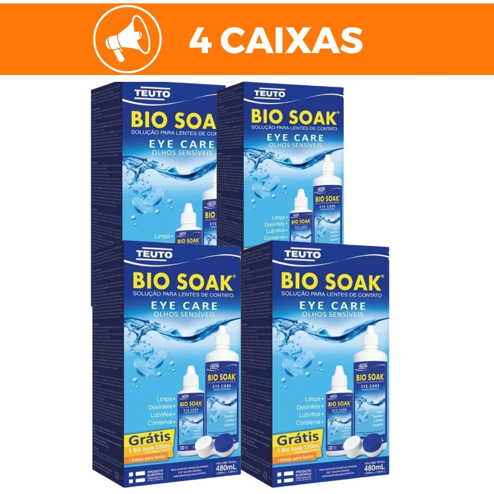 Kit Bio Soak - Cuidado Completo para Lentes de Contato (4 Embalagens de 480ml com Estojo)