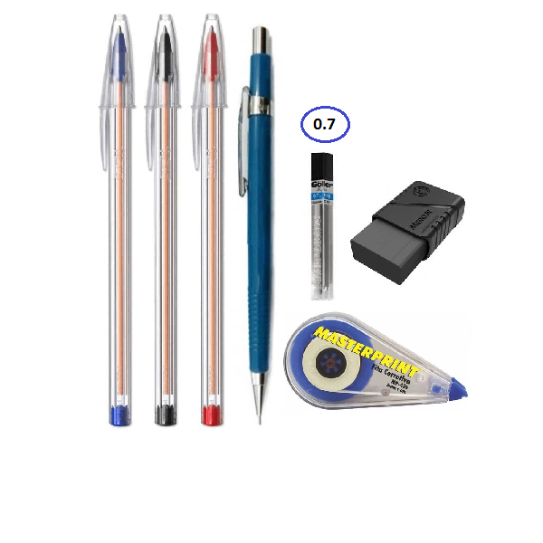 Kit Bic Fine (3 Canetas bic fine, Lapiseira, Grafite, Fita Corretiva e Borracha)