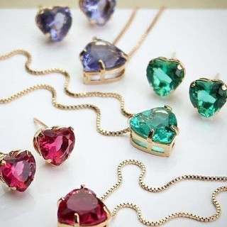 SemiJoia Conjunto Colar e Brinco Coração Gota Zircônia Folheado A Ouro 18k