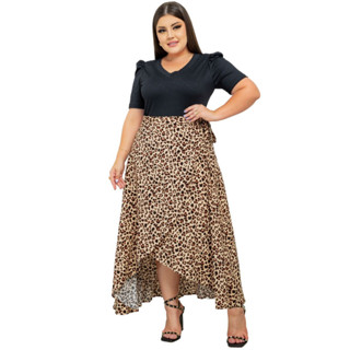 Saia Envelope Feminina Plus Size Longa de Amarrar Saida Praia Moda Casual com Forro Viscose
