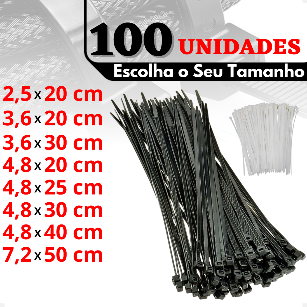 100 Unidades Fita Hellerman Vários Tamanhos Enforca Gato Cinta Plástica Abraçadeira Nylon Presilha