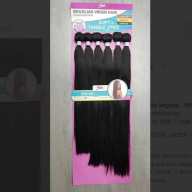 CABELO BIO VEGETAL WHITNEY PLUS SLEEK 320 gramas, 6 e 9 telas, CORES VARIADAS