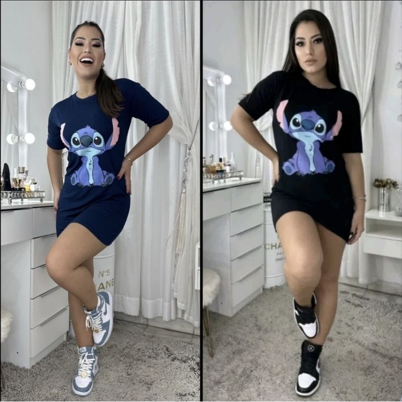 camisetão vestido stitch em Oferta na Shopee