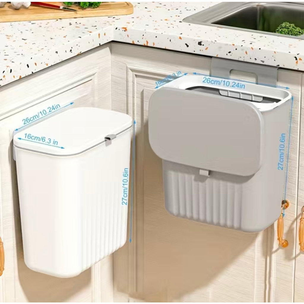 Lixeira Suspensa Multiuso 9L Com Tampa Retrátil Sem Furo Porta Armário Para Cozinha Banhei...