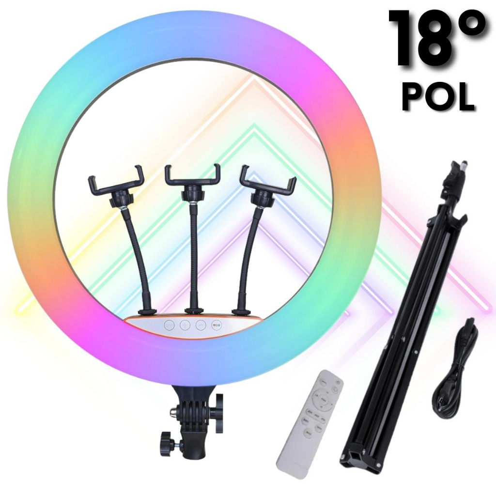 Ring Light 18 Polegada Colorida Com Tripé 2.1M Kit Youtuber RGB