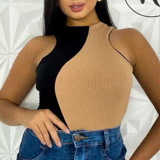 Body Feminino Regata Bicolor Duas Cores Verão 2024